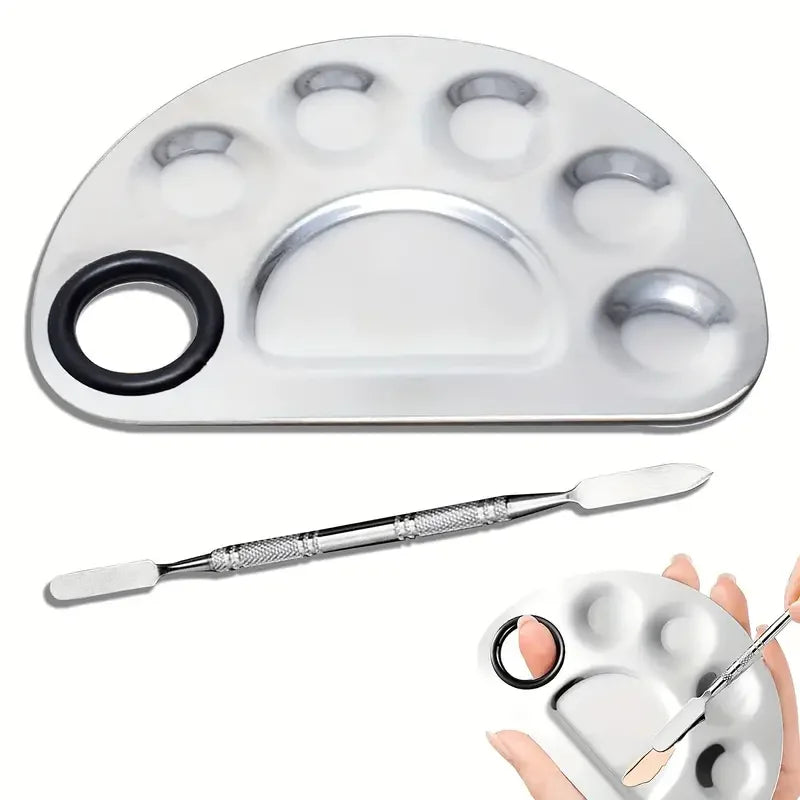 Stainless Steel Makeup & Nail Art Mixing Palette Set with Spatula