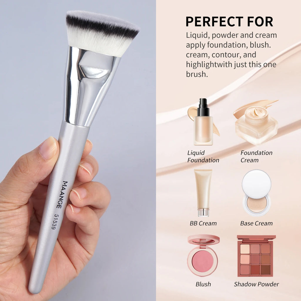 MAANGE 4pcs Makeup Brushes: 2x Dual-Ended Blush & 2x Flat Top Angled Foundation Brush Kit