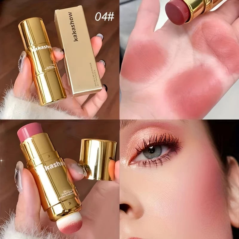 Dual-Ended Cream Blush Stick with Sponge Blender - Long-Lasting Multi-Use Cheek Tint