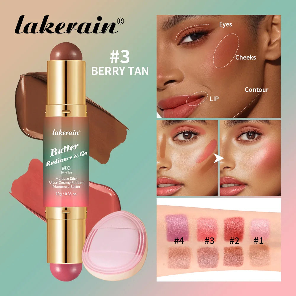 Dual-Ended Contour and Blush Stick - 2-in-1 Bronzer & Cheek Tint Matte Glow Makeup