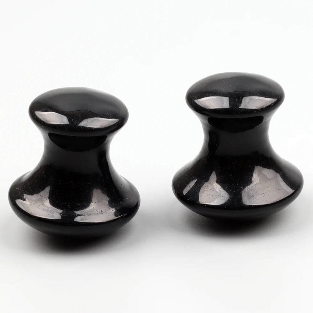 Natural Black Obsidian Mushroom Facial Massager - Genuine Crystal Gua Sha Tool for Face, Eye & Neck Skincare