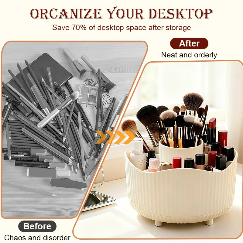 360° Rotating Makeup Organizer - Cosmetic Display Case with Brush Holder & Perfume Tray for Vanity