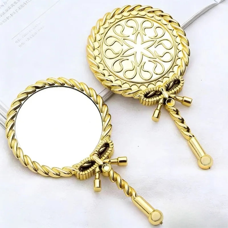 Vintage Handheld Makeup Mirror - Round European Twisted Rope Vanity Mirror for Travel & Home Decor