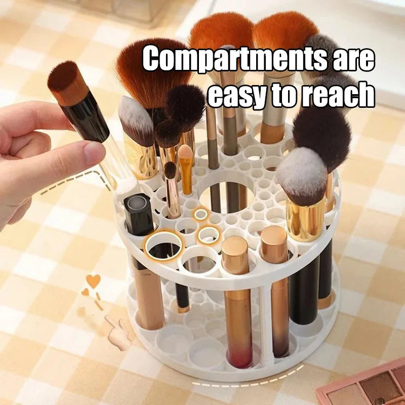 45-Hole Rotating Makeup Brush Holder | 360° Desktop Beauty Storage Organizer