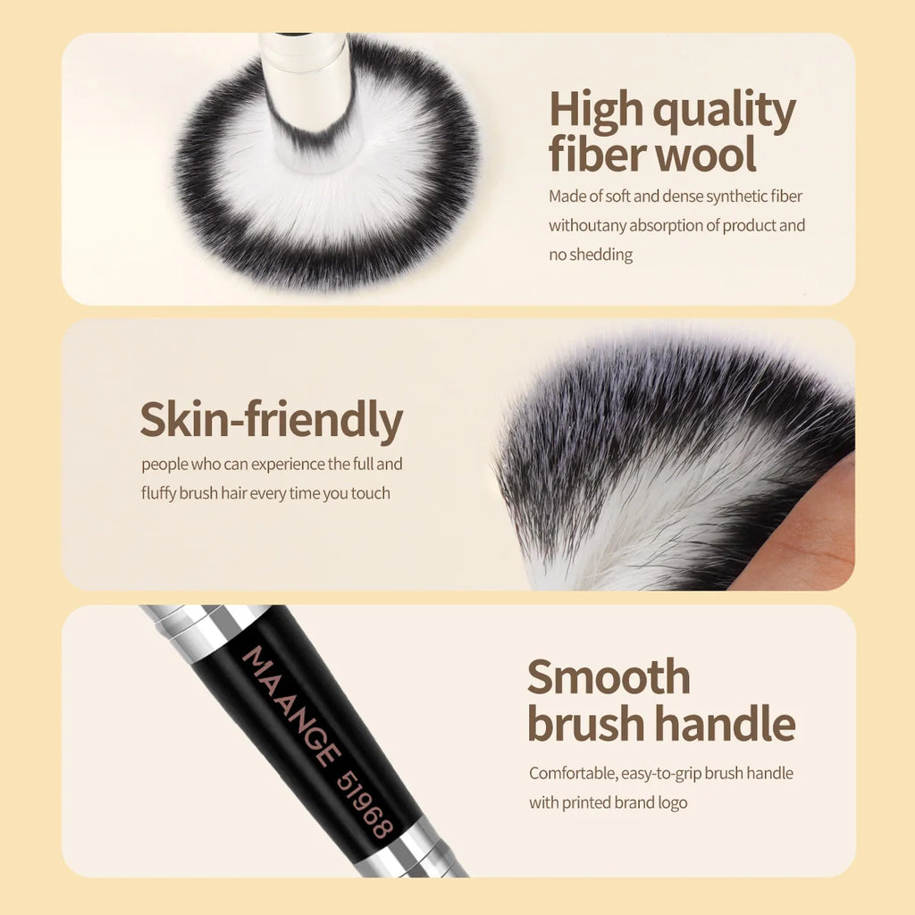 MAANGE 4pcs Makeup Brushes: 2x Dual-Ended Blush & 2x Flat Top Angled Foundation Brush Kit