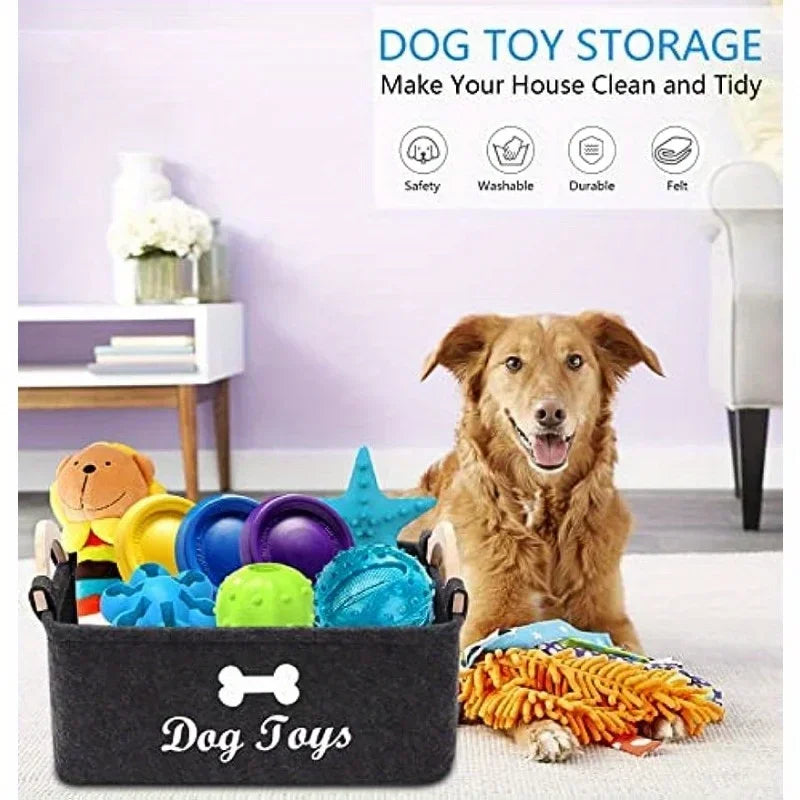 Premium Felt Pet Toy Box | Durable Storage Basket for Dog & Cat Organization